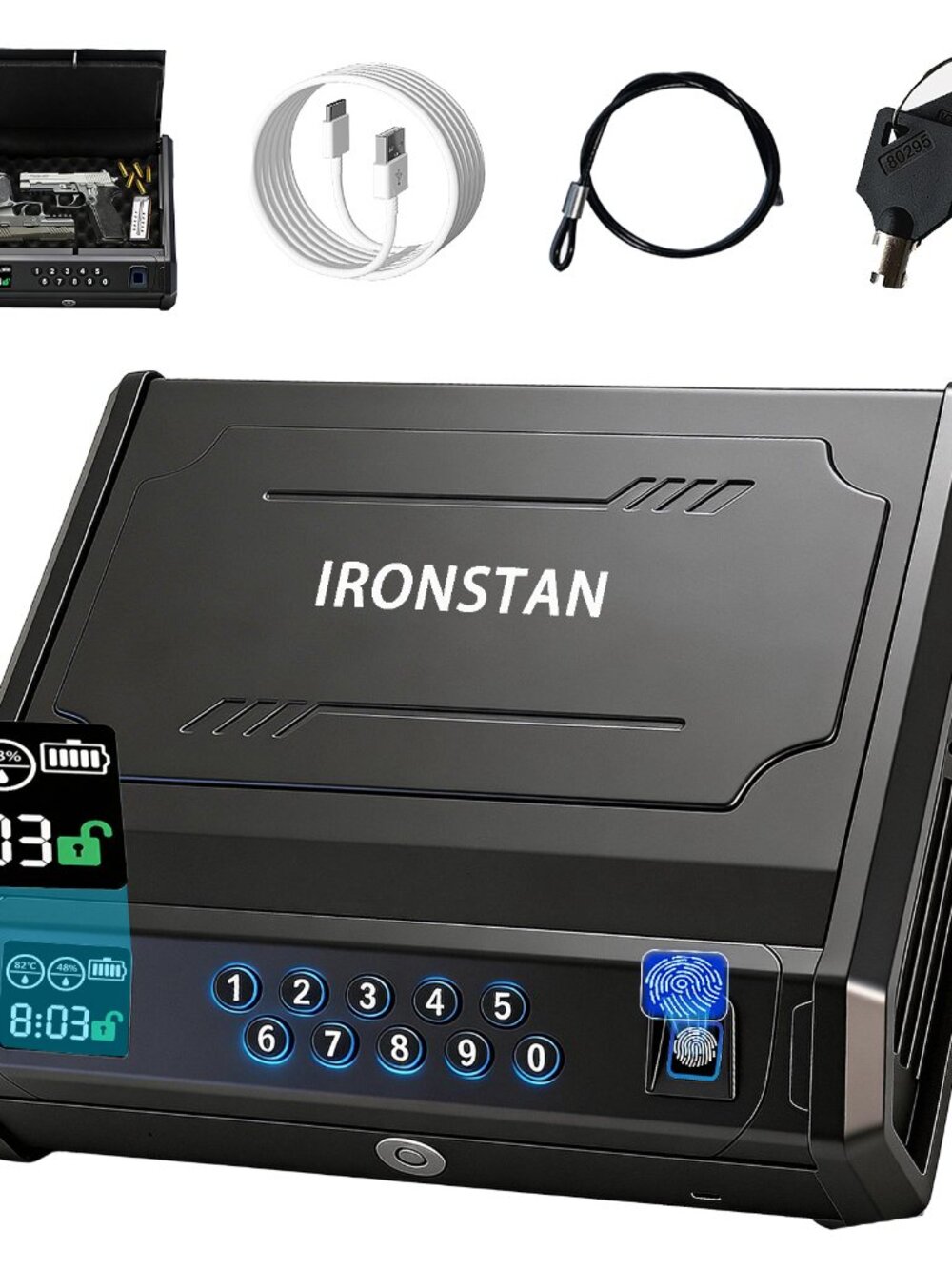 Gun Safe with 3 Unlock Ways - Fingerprint/Digital PIN/Key, LCD Display